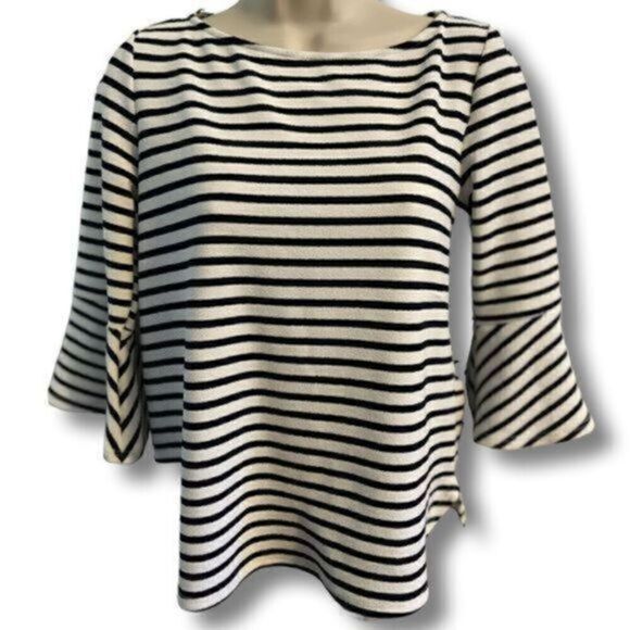Green Envelope Striped Top. Bell Sleeves. Size Small - Picture 1 of 4